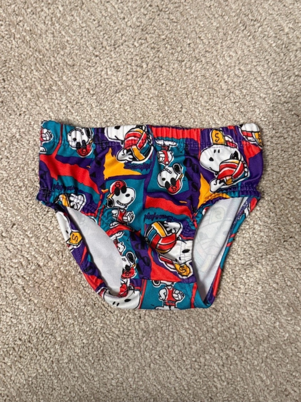 RARE Vintage 90s Snoopy Peanuts Geometric Neon Swim Trunks / Briefs - 2T
